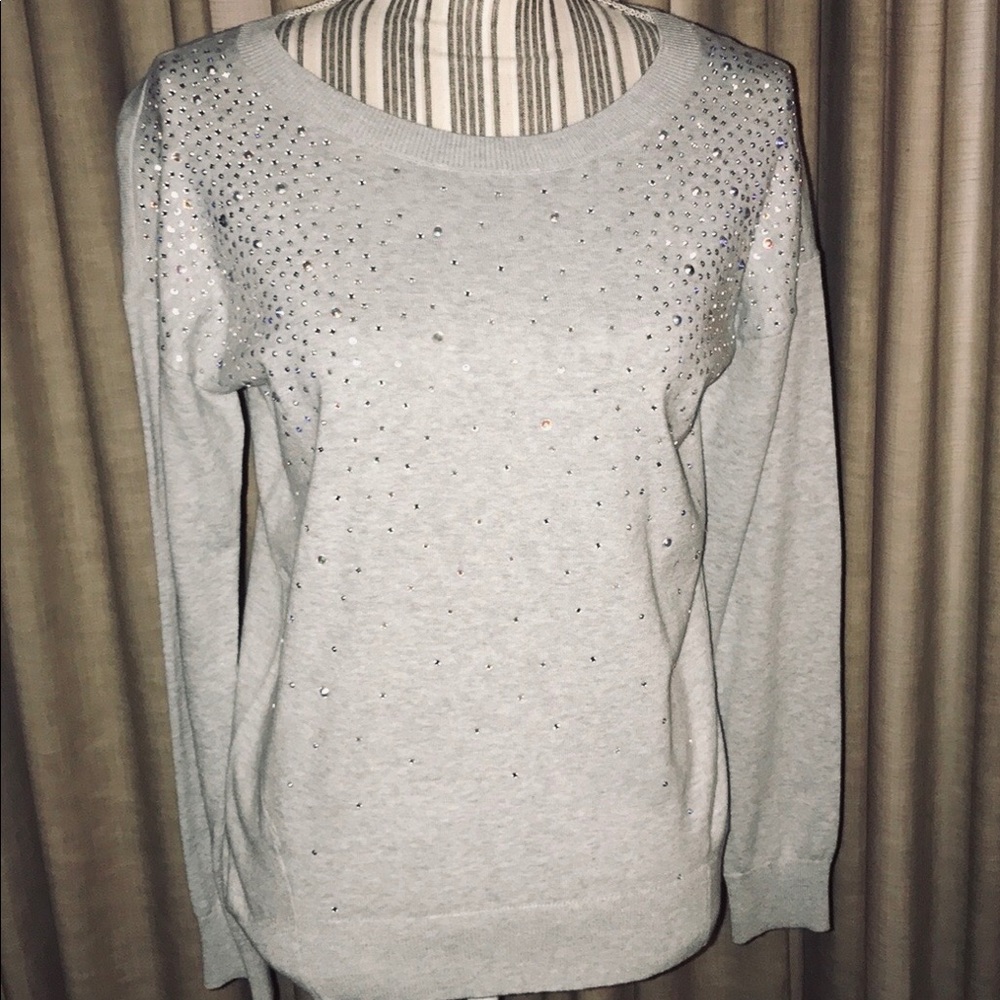 EXPRESS Heather Gray Lightweight Sweater w/ Bling